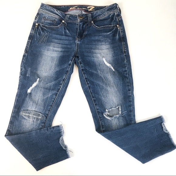 Seven7 Ankle Skinny Raw Hem Distressed Jeans Size 4P - Picture 1 of 5